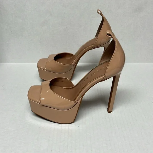 Nude patent square peep toe tall platform heels 7.5 weddingguest party glam sexy - Picture 7 of 13
